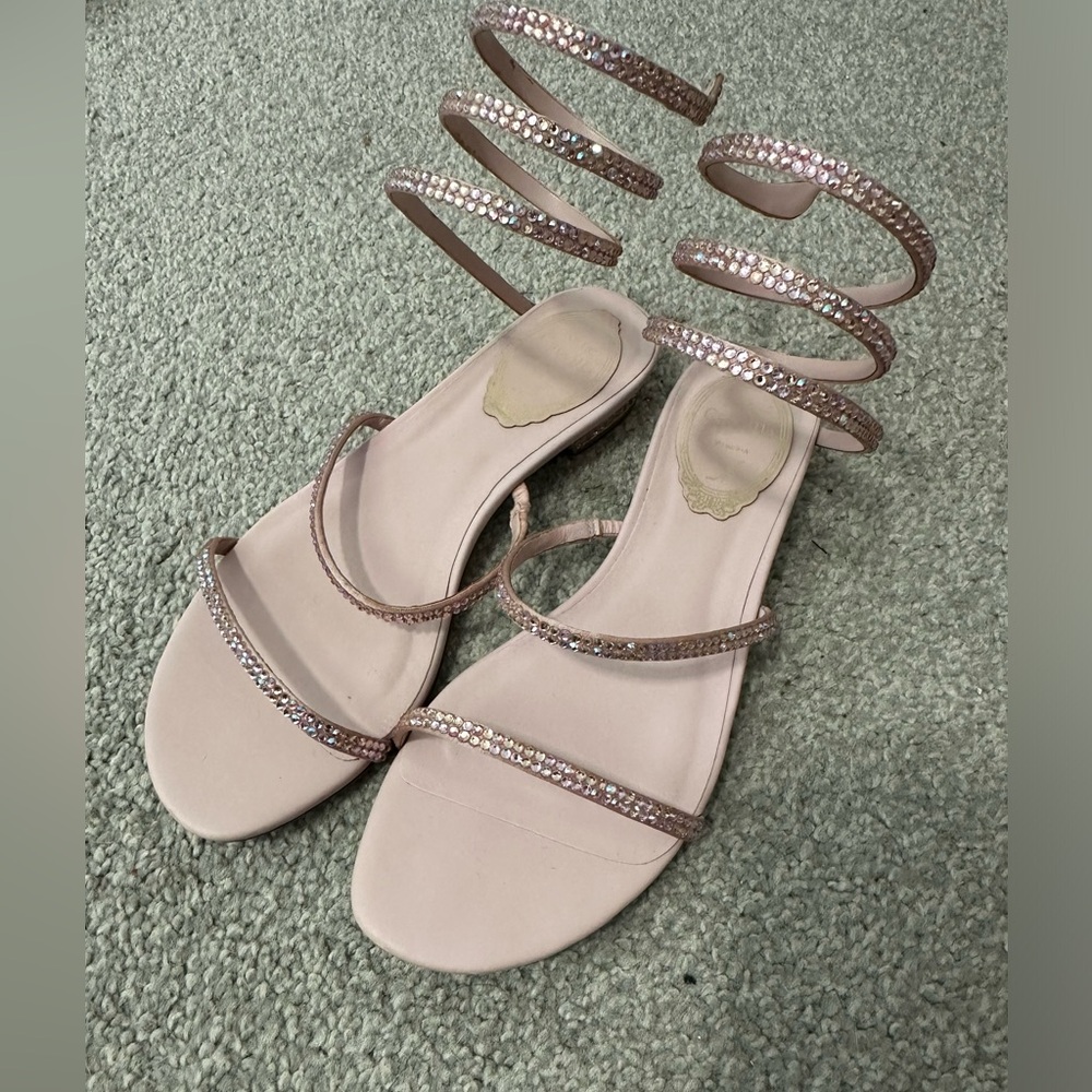 Rene Caovilla Crystal Flats Sandals Sz 36